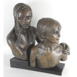Francis Roe sculpture of Caroline and Pauline Bloom, bronze effect plaster, signed with monogram,
