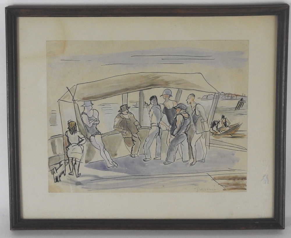 Jules Pascin (1885-1930) Figures by the shore signed lower right watercolour, - Image 2 of 2