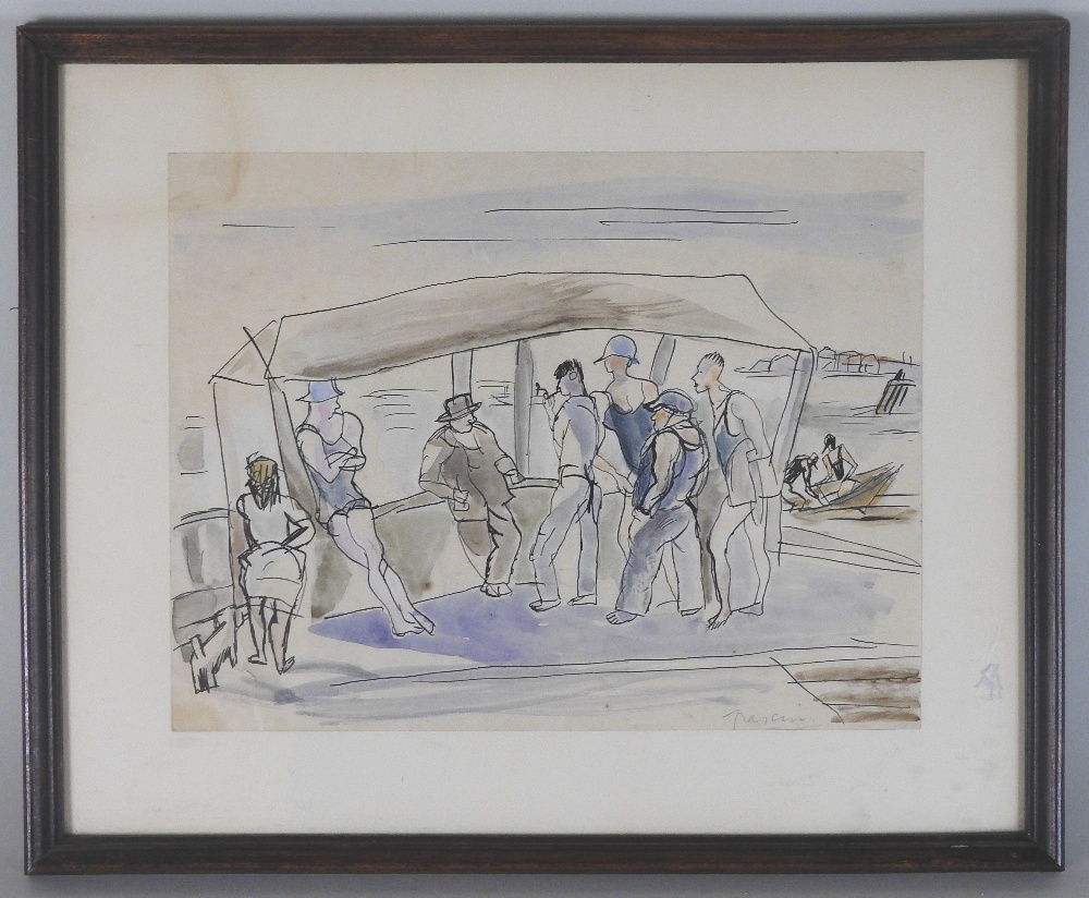 Jules Pascin (1885-1930) Figures by the shore signed lower right watercolour,