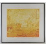 Patricia Pratt (20th century) Fishing boats at Tarbert, signed,