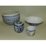 Chinese blue and white porcelain to include a small planter, an 18th century oval serving dish,