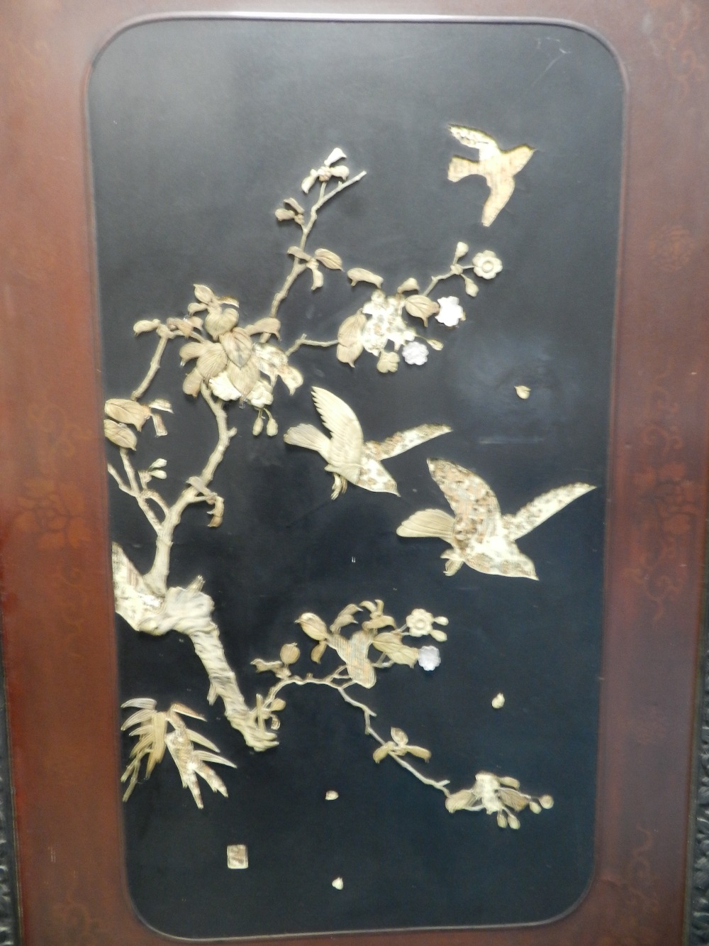 A Chinese coromandel and lacquer two fold draught screen - Image 2 of 6