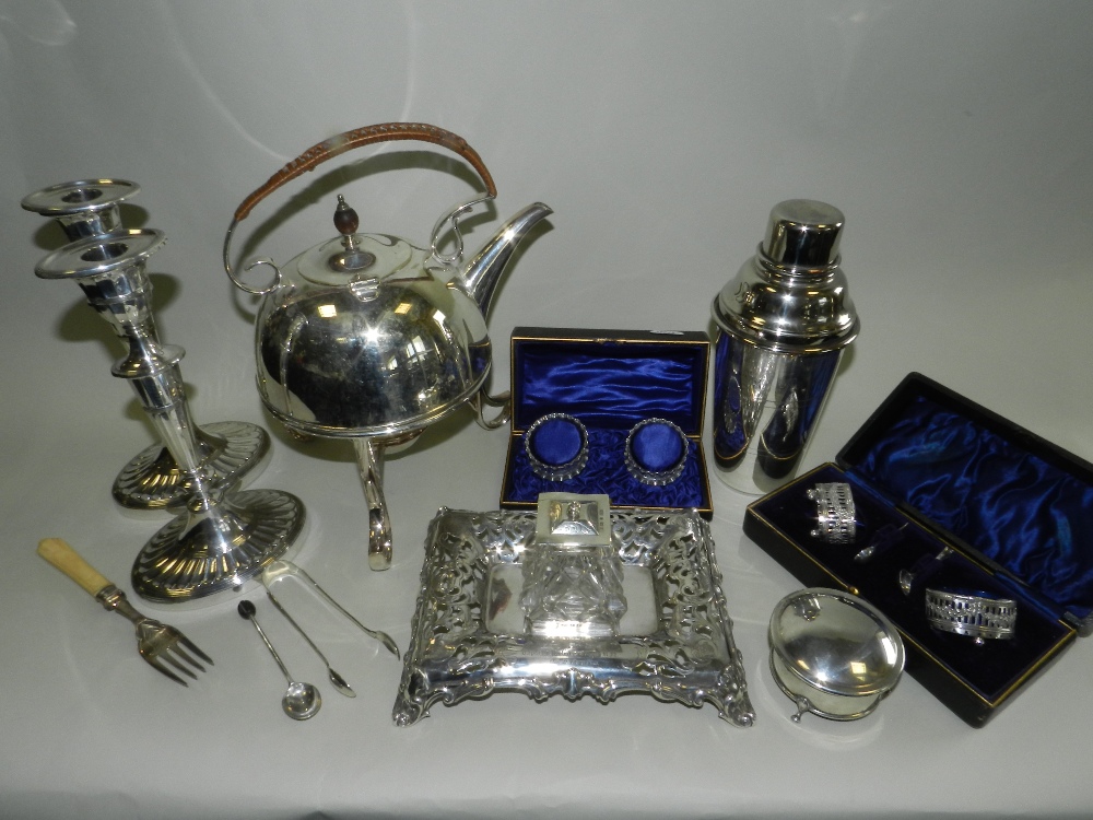 A Victorian silver presentation ink stand with central glass ink well and presentation engraving