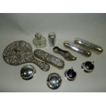 A collection of silver backed dressing table wares together with silver topped dressing table jars,