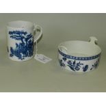 A Caughley blue printed butter pan, decorated with the 'Three Flowers' pattern (lacking cover),