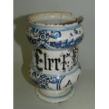 A mid 19th century Dutch Delft drug jar,