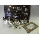 A Chinese mother of pearl inlaid rosewood tray base,