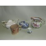 British blue printed pottery and other wares including two chestnut baskets, water jug,