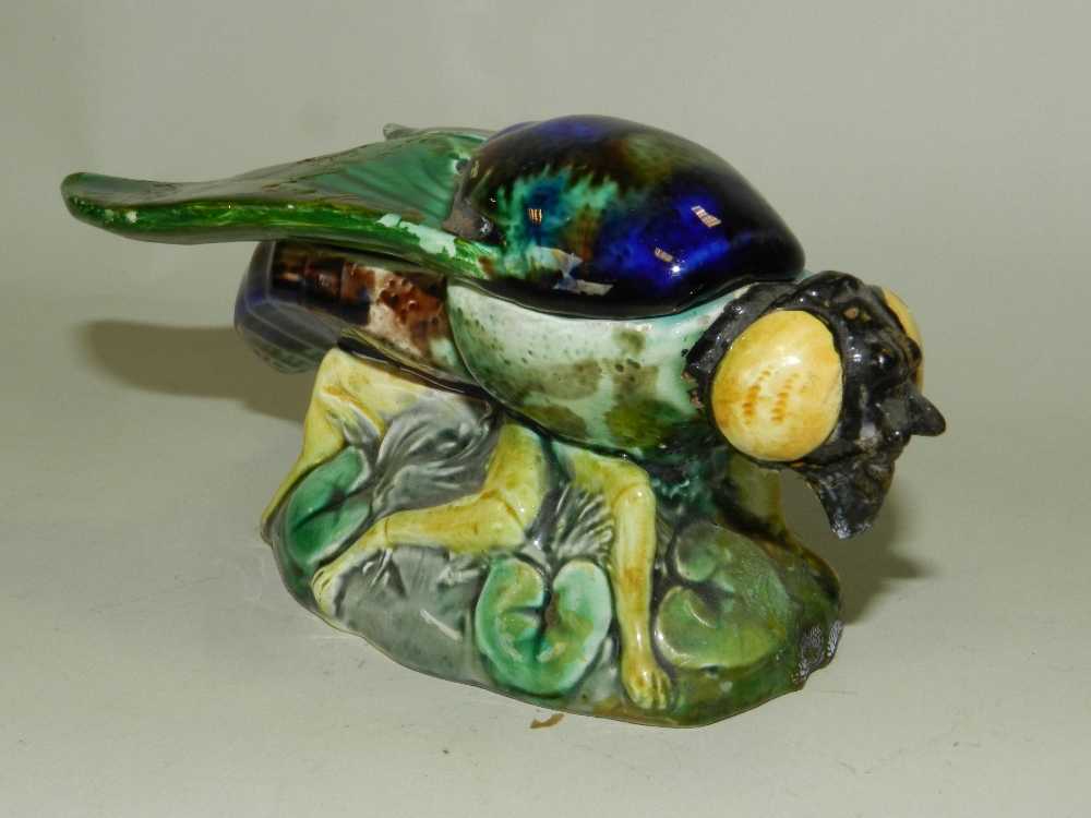 A continental Magolica style trinket pot modelled as a dragonfly (restored)