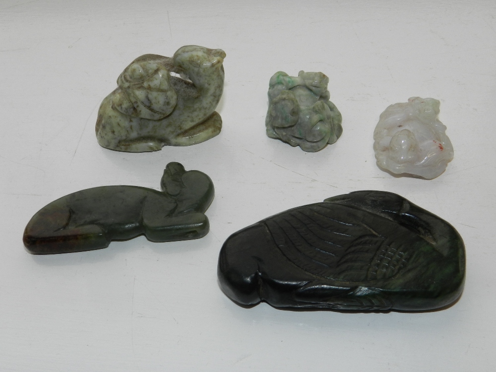 Five small Chinese jade and hardstone carvings of animals and auspicious beasts