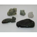 Five small Chinese jade and hardstone carvings of animals and auspicious beasts