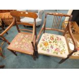 Two George III mahogany open arm chairs, one with rail back and one with bar back.