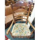 A 19th century ash and beech ladder back open armchair,