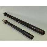 Two 20th century turned wood truncheons