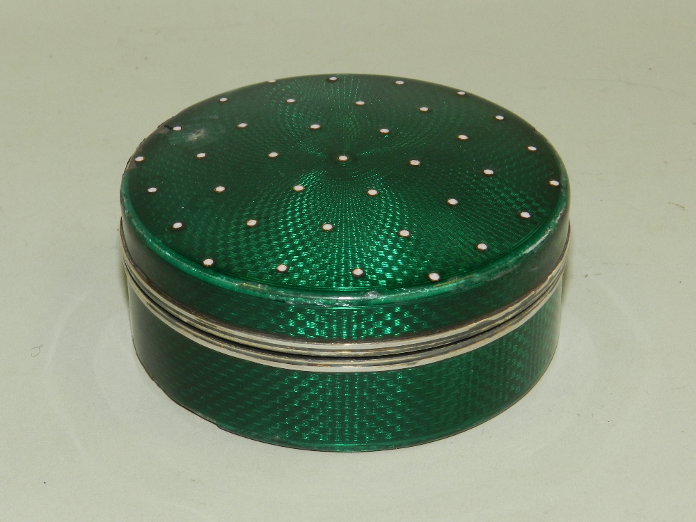 A Continental silver and green enamel box,