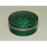 A Continental silver and green enamel box,