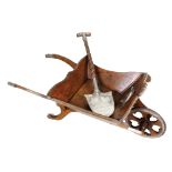 A commemorative oak silver mounted wheel barrow and spade, Stephen Smith and William Nicholson,