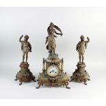 A French spelter and onyx clock garniture, early 20th century,