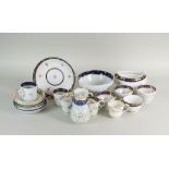 A selection of Worcester 18th century reeded and shanked tea wares, mostly blue and gilt,