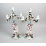 A pair of Sitzendorf porcelain figural candelabra, 19th century,