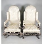 A pair of William and Mary style open armchairs, early 20th century,