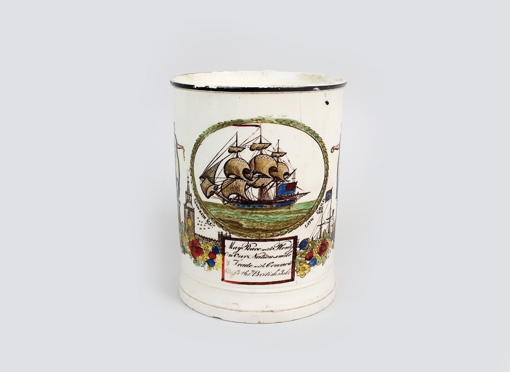 A Sunderland creamware tankard, early 19th century,