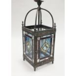 A Victorian Aesthetic movement stained glass square lantern,