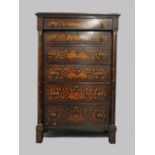 An early 19th century Dutch Neo Classical style mahogany and marquetry upright secretaire chest the