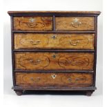 An elm cross banded chest of drawers, early 18th century,