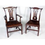 A set of six (4+2) George III mahogany dining chairs, 19th century,