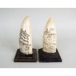 A pair of whale tooth scrimshaw late 19th/early 20th century,