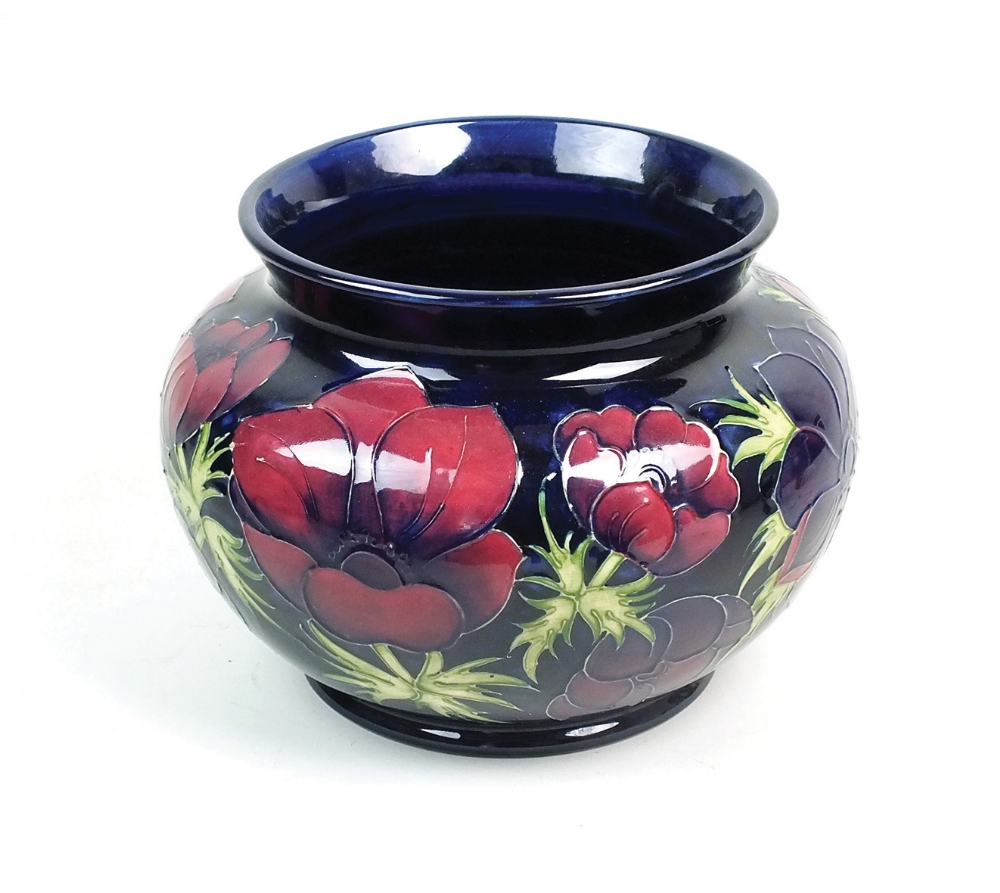 A Moorcroft Anenome pattern jardiniere, of ovoid form with everted rim,