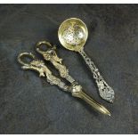 A pair of silver gilt grape scissors, F & Son Ltd, Sheffield 1967, with cast fox,