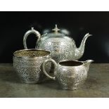 A Victorian Scottish three piece silver tea service, JR, Glasgow 1886,