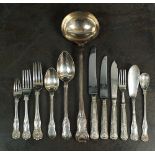 A harlequin part canteen of Regimental silver Kings and Queens pattern silver cutlery,