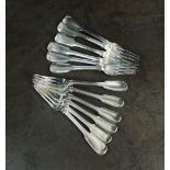 A matched set of twelve Fiddle and Thread pattern silver table forks,