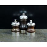 A pair of silver mounted turned wood pepper grinders, John Bull Ltd, London 1993 & 1994,