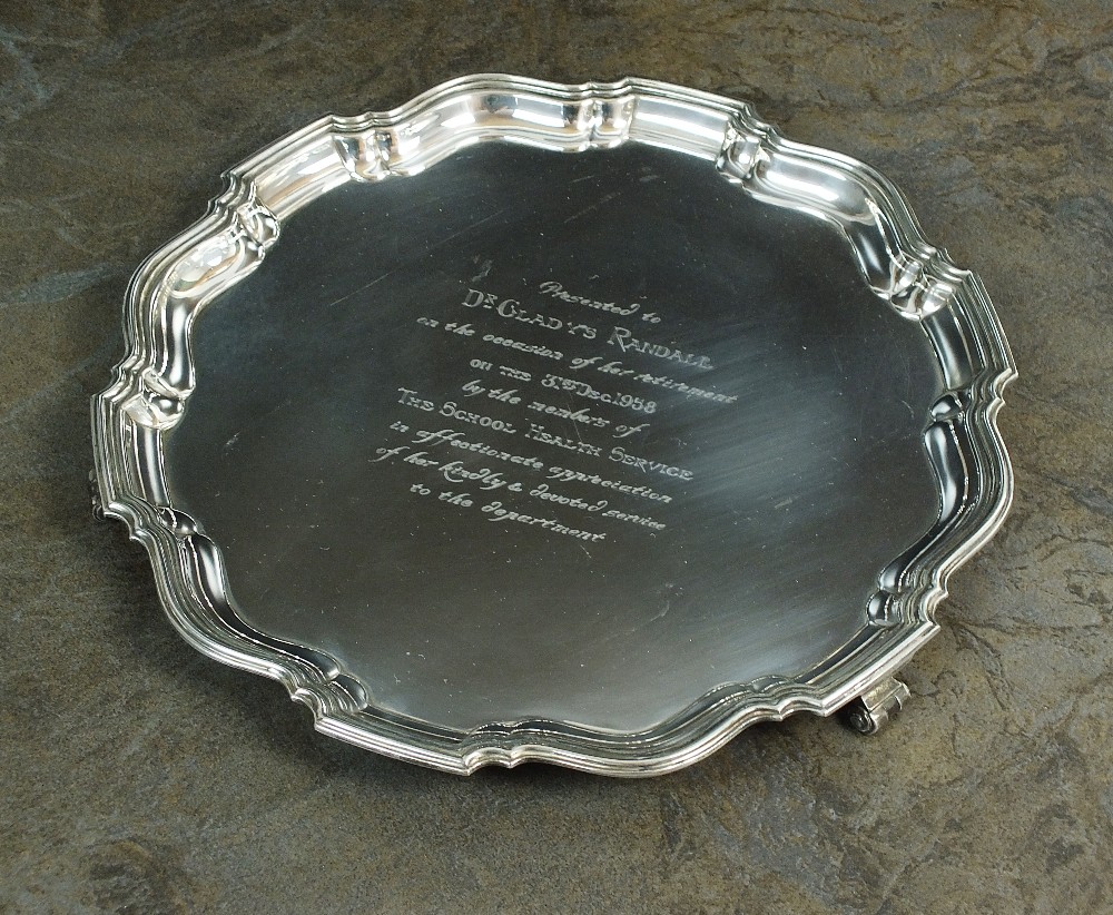 A silver presentation salver, George Tarratt Ltd, Birmingham 1954,