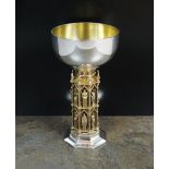 A silver and gilt commemorative Wells Cathedral goblet, Hector Miller, London 1982,