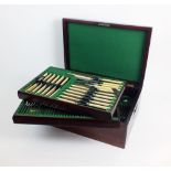 A cased canteen of Hanoverian and rat tail silver plated cutlery,