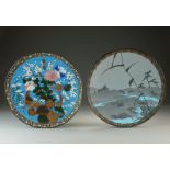 Four Japanese cloisonne dishes, Meiji/Taisho period, of plain circular shape,