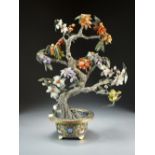 A Chinese mixed hardstone model of a flowering tree, 20th Century,