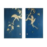 A pair of Japanese inlaid lacquer panels, Meiji period, of rectangular outline,