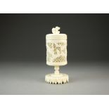 A Chinese Canton carved ivory stem cup and cover,