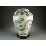 A Chinese Swatow blue and white dragon jar, Qing, 19th Century,