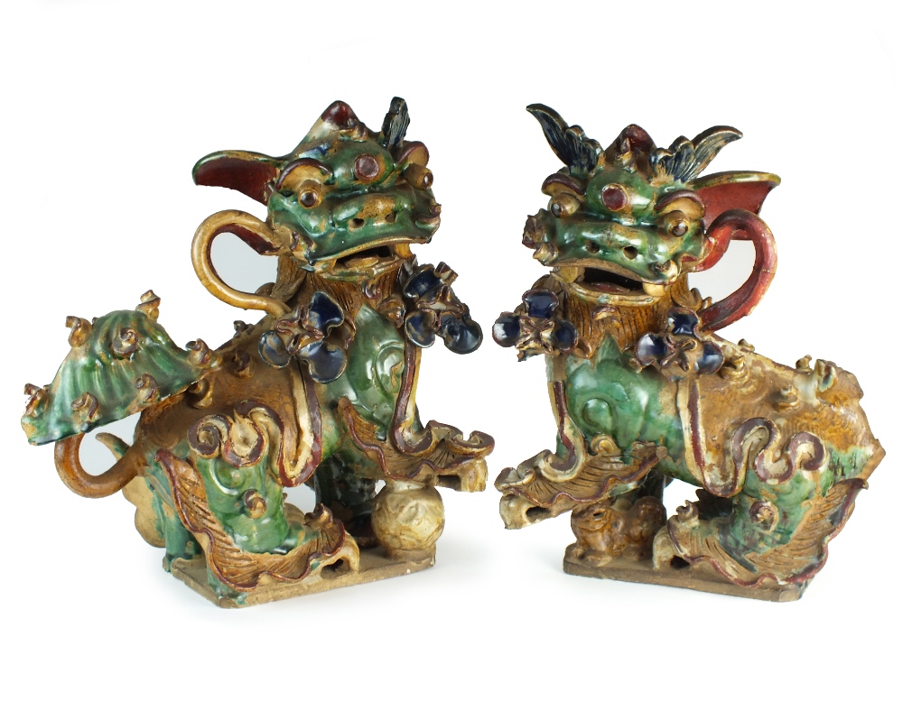 A very large pair of Chinese sancai glazed foo dogs, 19th Century, - Image 2 of 2