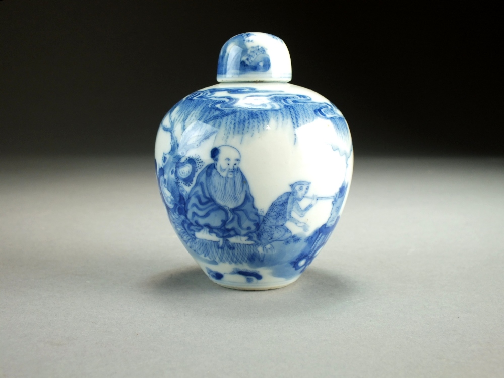 A Chinese blue and white miniature jar and cover, six-character Kangxi mark but later,