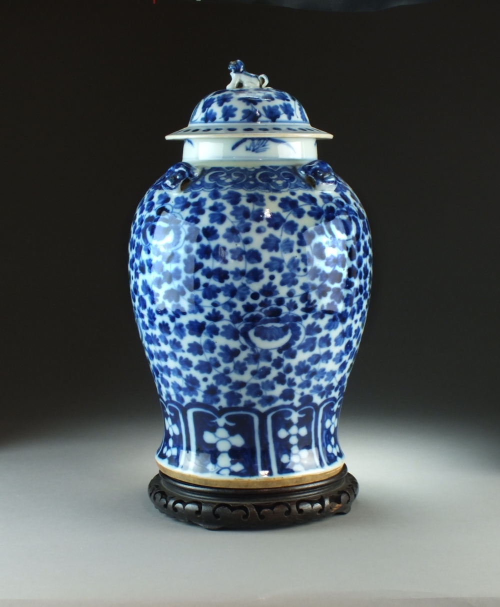 A large Chinese blue and white vase and cover, 19th Century, of baluster form,