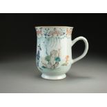 A Chinese famille rose mug, Qianlong, of bell form with plain loop handle,