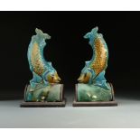 A pair of Chinese sancai glazed roof tiles, Qing Dynasty,